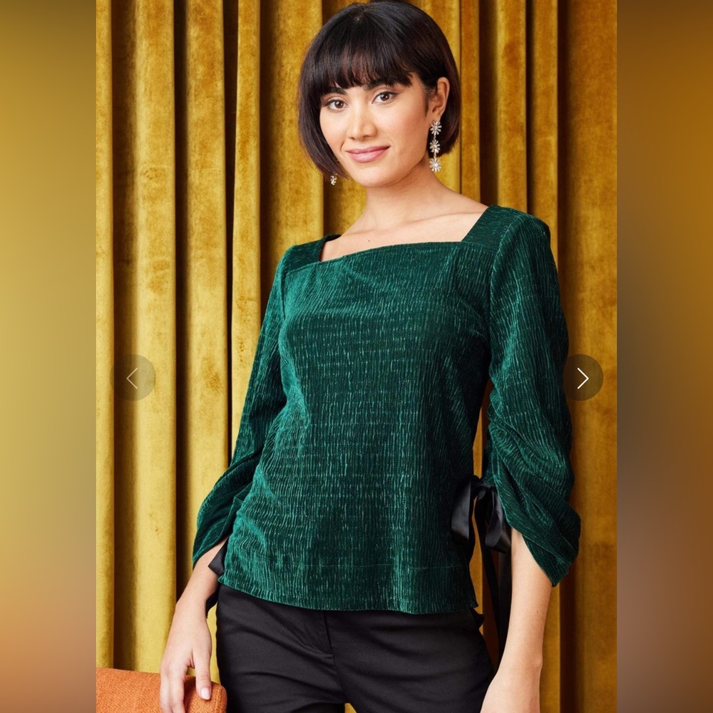 NWOT Eva Franco Hunter Green Velvet Top